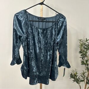 Zac & Rachel Shimmering Velvet Blouse in Teal